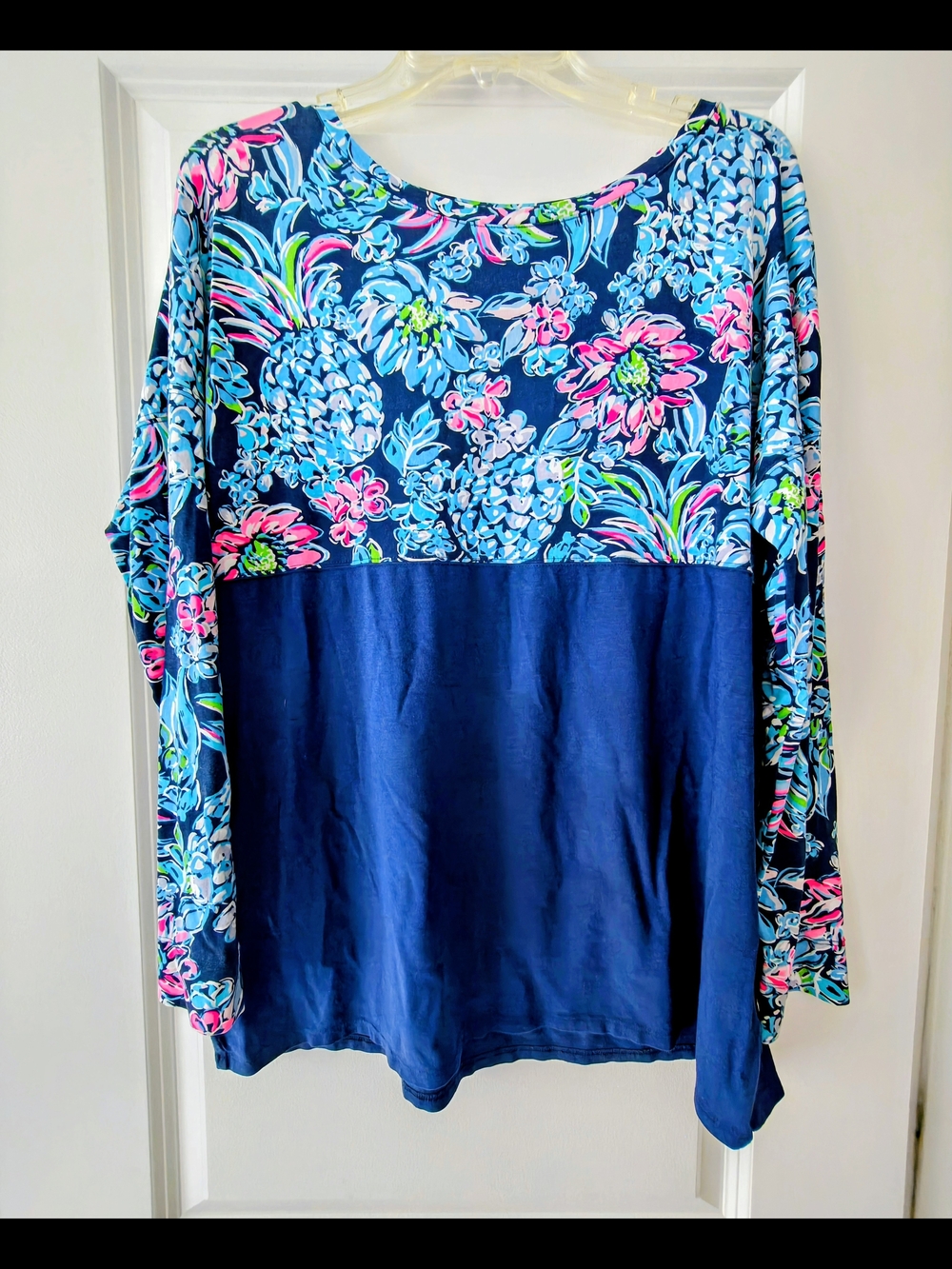 Lilly Pulitzer Navy Floral Colorblock Long Sleeve Top